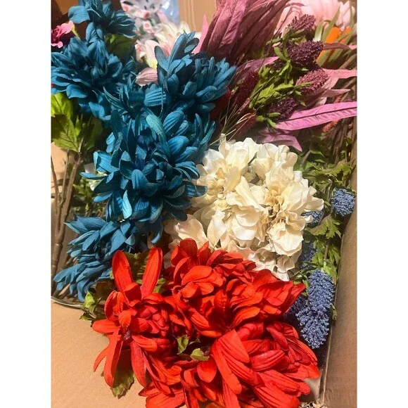 5 Lb Box 16 Bunch of Stemmed Artificial Faux Silk Flowers Colorful Variety 19” - Picture 15 of 16
